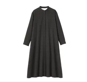 무인양품 양면 기모 플란넬 스탠드 카라 긴팔 원피스 C 그레이 체크 XL