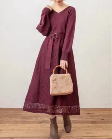 natural couture 니트 x 레이스 원피스