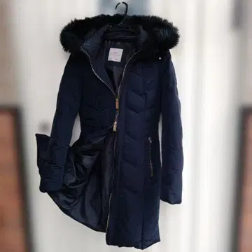 ZARA BASIC 네이비 후드 부착 다운 자켓 XS