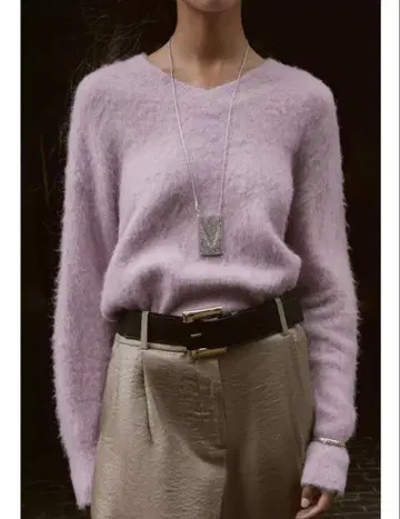 ZARA 기모 니트 스웨터 연보라 V넥 긴팔