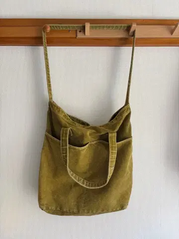 올리브 그린 코튼 토트백 숄더백