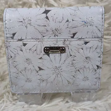 VREASON 접이식 지갑 꽃무늬 화이트 실버