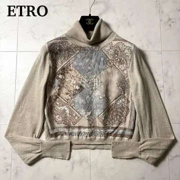 ETRO 꽃무늬 실크 절개 터틀넥 니트 스웨터 빅 사이즈 44