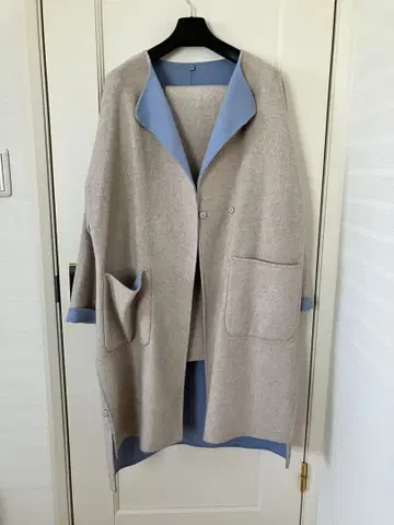 더블 페이스 노카라 리버서블 롱 코트