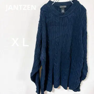 레어 JANTZEN [ XL ] 네이비 케이블 니트 스웨터 오버 사이즈