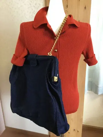 BANANA REPUBLIC 오렌지 반팔 니트 S 데님 가방 포함