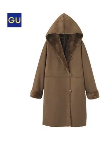 GU 후드 부착 브라운 무스탕 코트