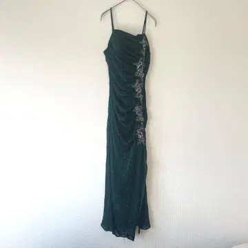 JAP'S GAPS 라메 그린 스팽글 꽃무늬 롱 드레스 9호