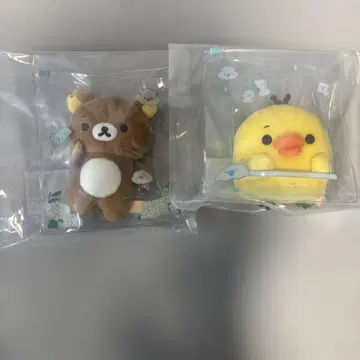 2개 리락쿠마 키이로이토리 비 온 뒤 갬 리락쿠마 파우치 포함 봉제 인형
