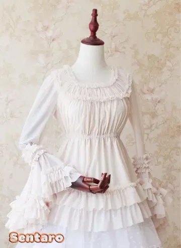 블라우스 sax 히메소매 얇은 소재 긴팔 부드러운 프리 사이즈