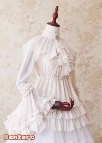 블라우스 sax 히메소매 얇은 소재 긴팔 부드러운 프리 사이즈