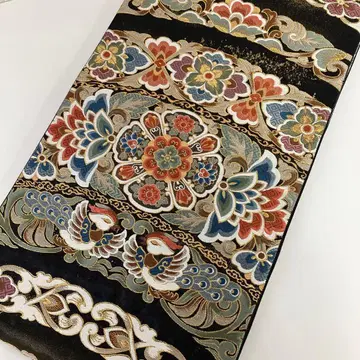 후쿠로 오비 고품질 블랙 베이스 짜임 패턴 금실 금박