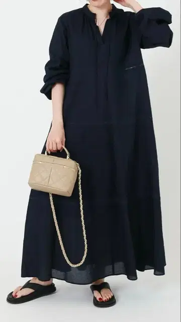 이에나 네이비 셔츠 원피스 긴팔