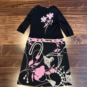 LEONARD 꽃무늬 자수 무릎 기장 원피스