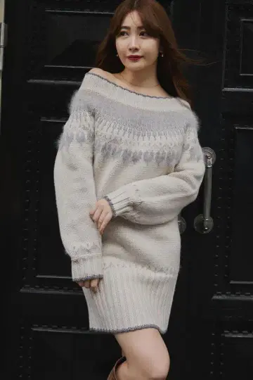 하립투 하트 페어 아일 니트 미니 드레스