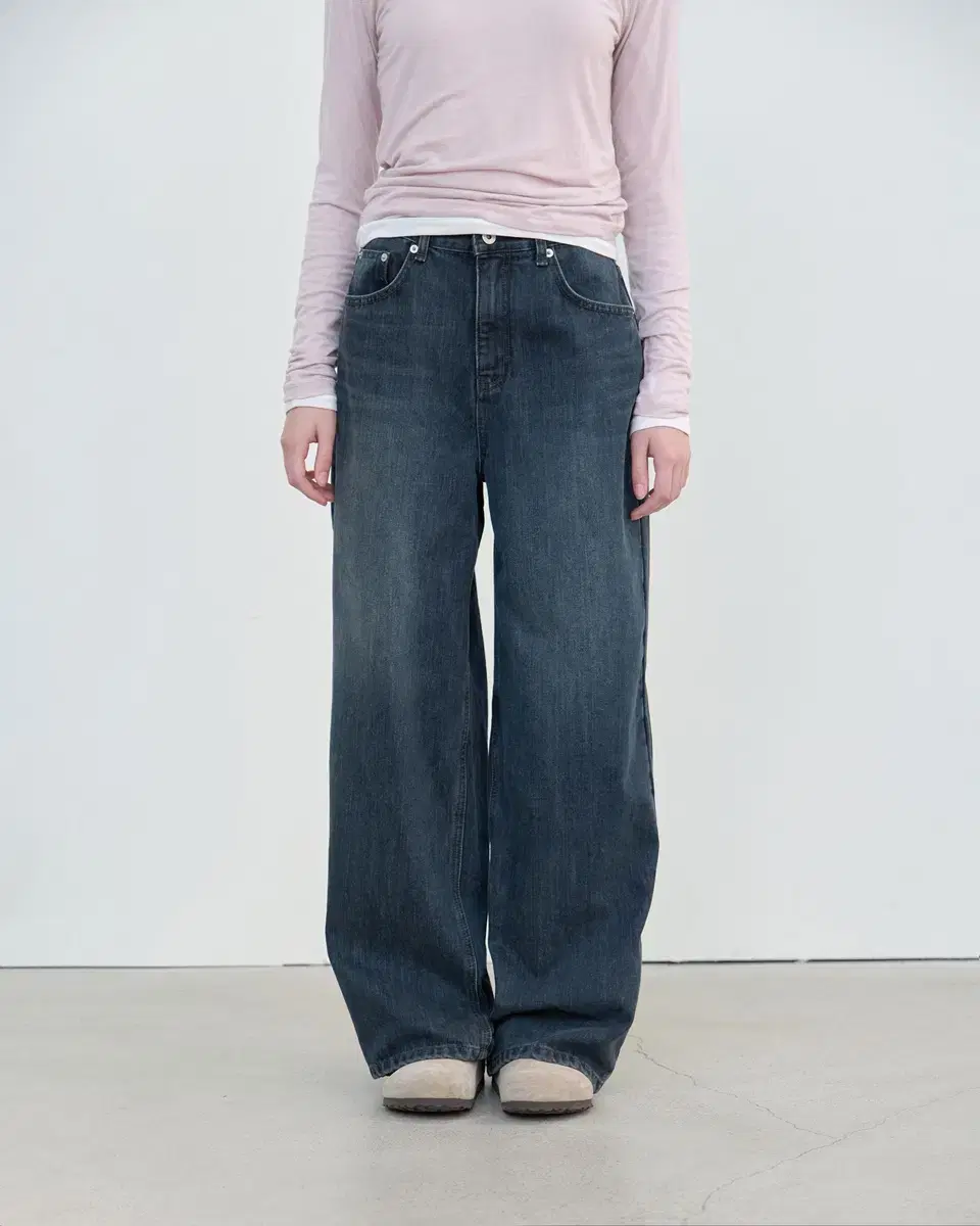 (New Product) Coard Brushed Semi Wide Denim Blue-Gray Jeans Wide Pants