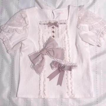 LIZLISA 리즈리사 크로스 레이스 리본 컷 상의 핑크