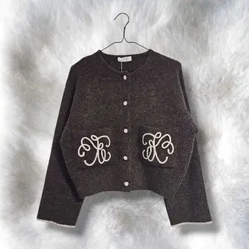 새상품 시마무라 yumi 코드 자수 니트 가디건 M 중갈색 브라운