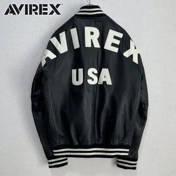 [ 새상품급 ] AVIREX 램 가죽 블루종 아치 로고 블랙 M