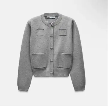 ZARA 플레인 니트 자켓 패디드 숄더 가디건