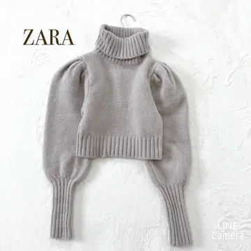 자라 [ S ] 니트 터틀넥 퍼프 소매 리브 더스티 컬러 무지