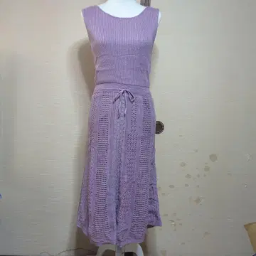 탁한 라벤더 연보라 핑크 퍼플 크로셰 레이스 니트 롱 원피스
