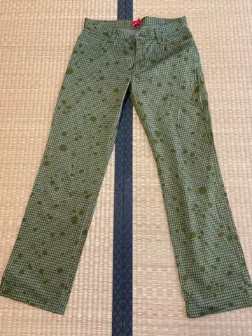 엑스걸 올리브 그린 체크 무늬 팬츠