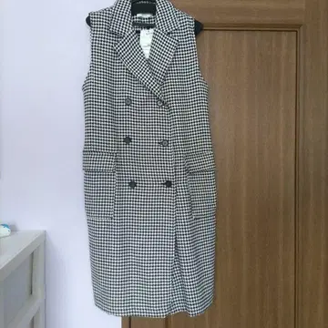 더블 버튼 롱 베스트 2way 롱 원피스 하운드투스 체크 패턴