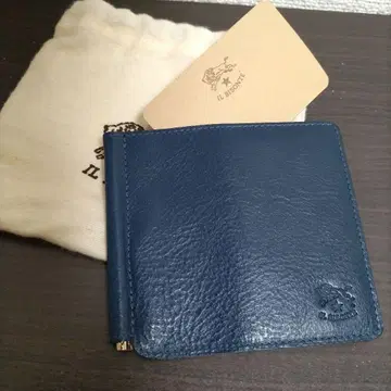 새상품 일비종떼 천연 가죽 가죽 지갑 접이식 지갑 머니클립 네이비