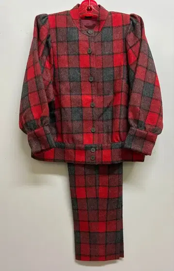 (주) 고양이 눈 체크 블루종 팬츠 세트 L 사이즈 레트로