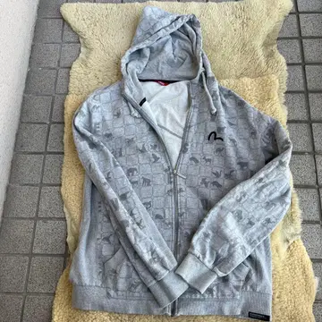 EVISU 동물 패턴 집업 후드티 그레이