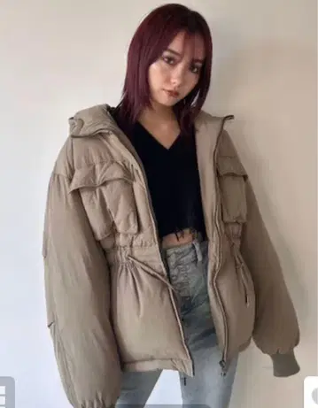 EMODA 에모다 다운 자켓 카키 쉐이프 퍼프 다운 블루종