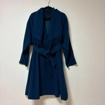 Claude Lema 프린지 장식 다크 블루 롱 코트