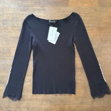 택 포함 미사용 새상품 QUEENS COURT 소매 펄 레이스 니트