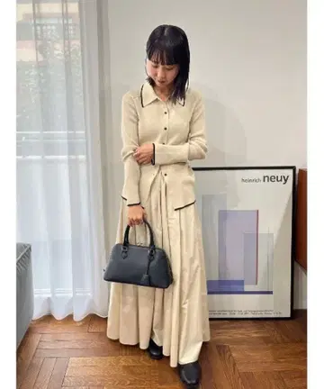 MilaOwen 폴로 카라 니트 턱 개더 스커트 셋업 원피스