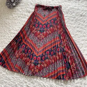 TITICACA/티티카카 일본풍 패턴 롱 플리츠 스커트 빈티지 플라워