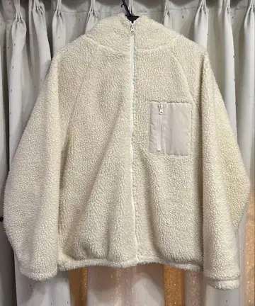 WEGO 아이보리 플리스 자켓 후드 부착