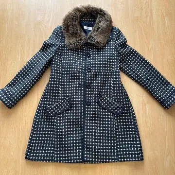 axes 체크 무늬 퍼 옷깃 코트