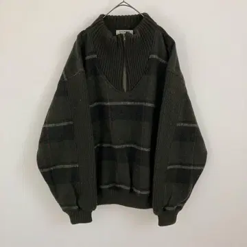 구제 의류 두툼한 하프 지퍼 니트 스웨터 울 소재 빈티지