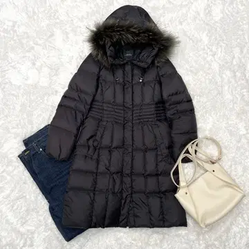 23구 다운 코트 퍼 후드 부착 38 블랙 복슬복슬