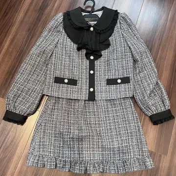 Secret Honey 셋업 트위드 그레이