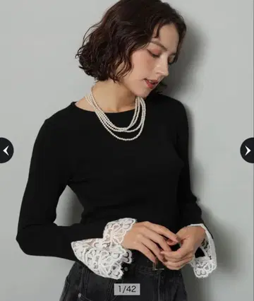 새상품 Arpege story 아르페쥬 스토리 소매 레이스 풀오버