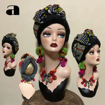 얼굴 주변 플랫 3way 어레인지 퍼 아프리칸 리본 터번