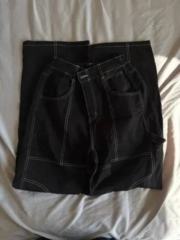 블랙 워크 팬츠 화이트 스티치