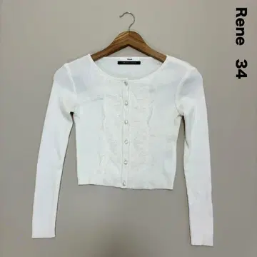 Rene 르네 리브 니트 가디건 34 화이트 플라워 레이스
