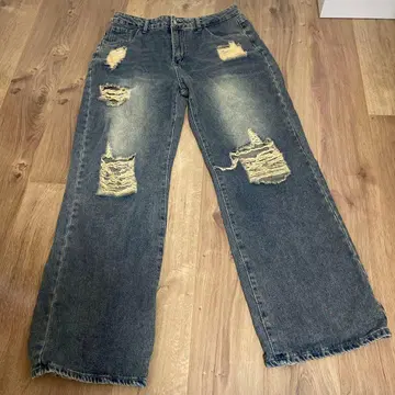 데미지 가공 다크 블루 데님 청바지 XL