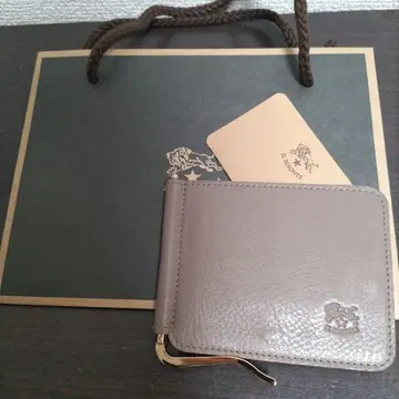 새상품 일비종떼 천연 가죽 가죽 지갑 지갑 머니클립 그레이