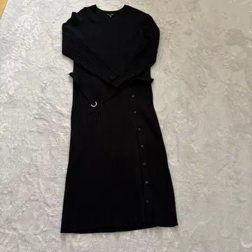 INDIVI 블랙 리브 니트 롱 원피스 36