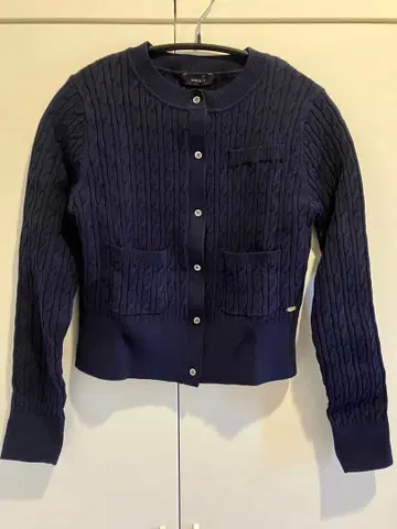 nuans 리틀 케이블 니트 가디건 네이비