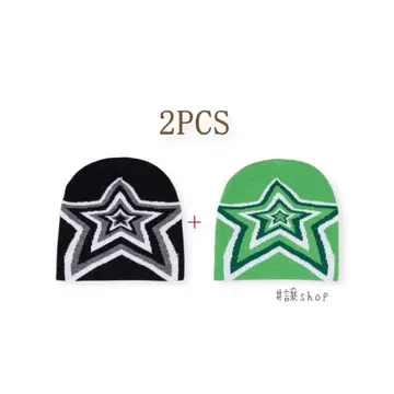 비니 니트 모자 2점 블랙 그린 별 스타 스트릿 y2k
